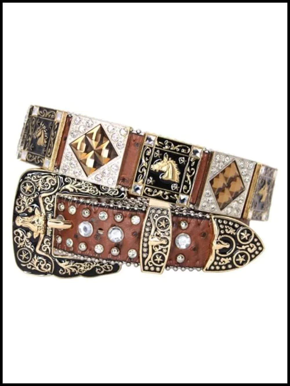 Genuine Leather Rhinestone Crystal Stud Western Belt